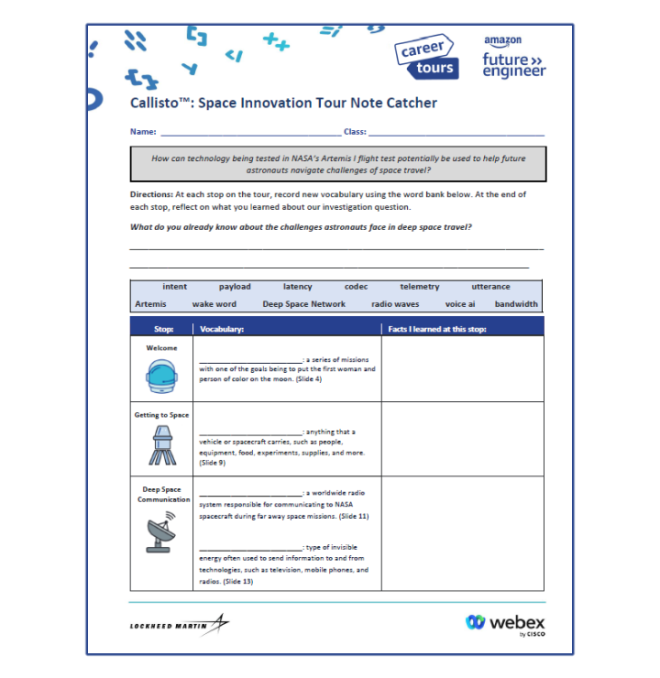 callisto student worksheet cover