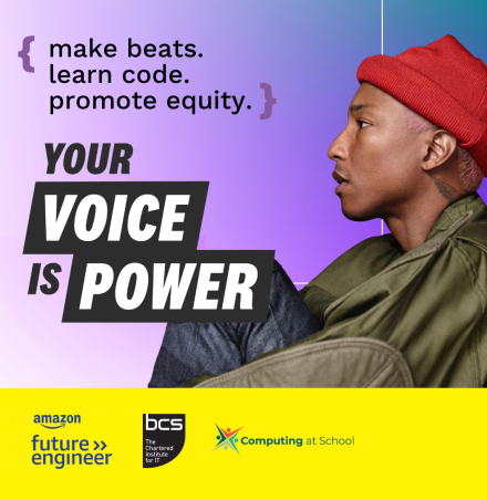 Entertainer Pharrell in profile promoting Your Voice is Power