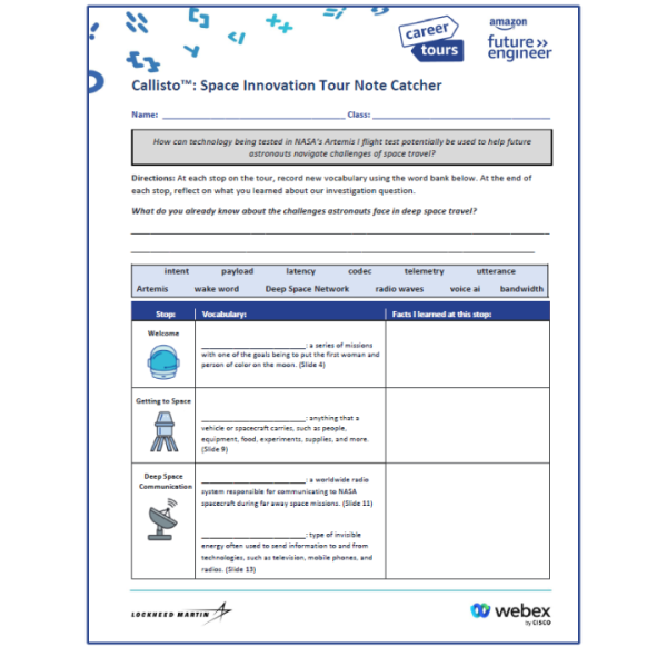 callisto student worksheet cover
